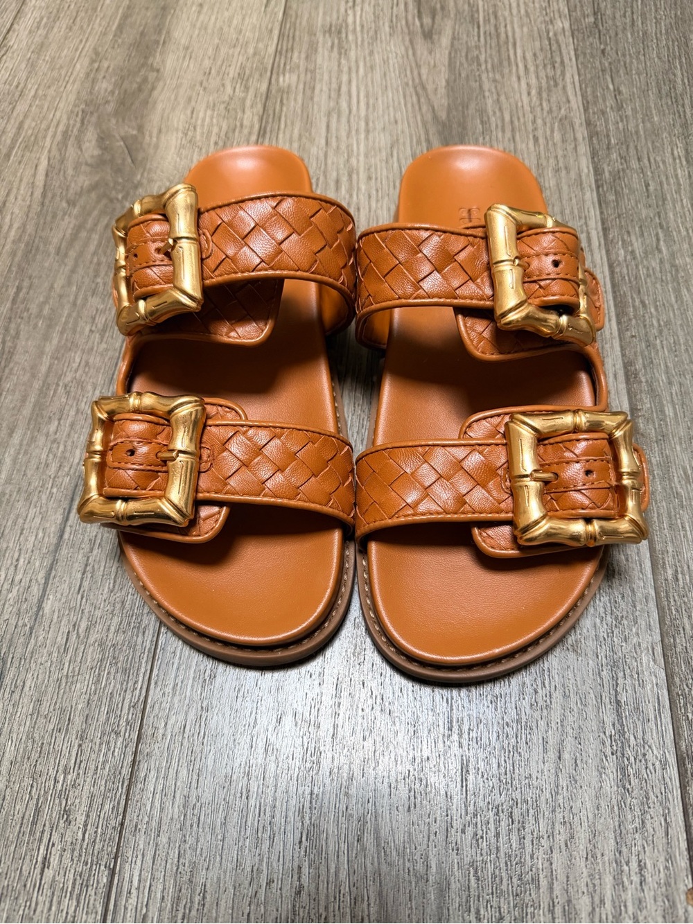 Schutz Enola Buckle Woven Honey Peach Sporty Sandal in Cuoio Brown - Picture 6 of 9